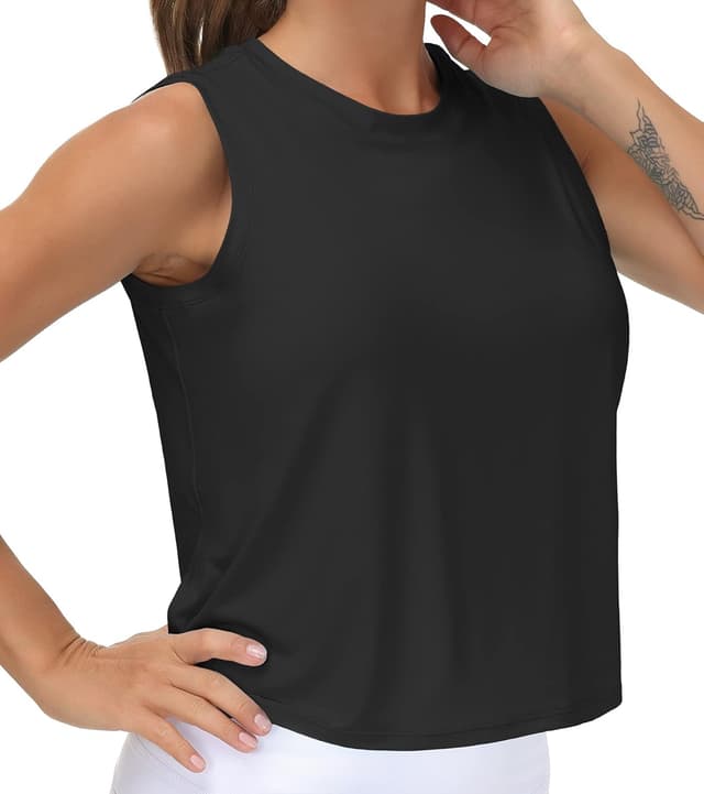 Detalle de The Gym People Hauts d’entraînement pour femmes en « soie glacée » à séchage rapide, sans manches