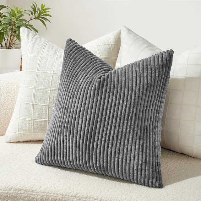 Detalle de Topfinel Kissenbezüge im 2er-Set 60x60 Dunkelgrau Kordsamt mit Streifenmuster