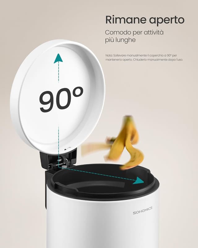 Detalle de SONGMICS LTB013WZ01 cestino da bagno da 3 L con pedale e chiusura morbida, bianco nuvola