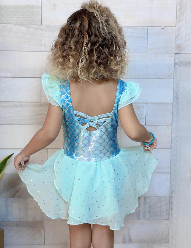 Detalle de Arshiner Girls Ruffle Sleeve Ballet Dance Dress Leotard with Tutu Skirt