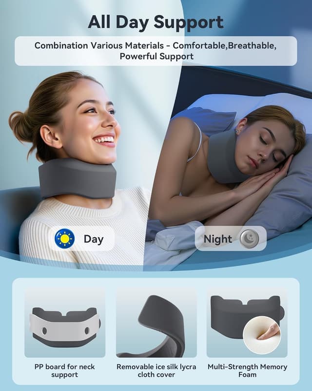 Detalle de BETOVIN Neck Brace for Sleeping (Gray, Large) — Soft Cervical Collar for Neck Pain Relief and Support
