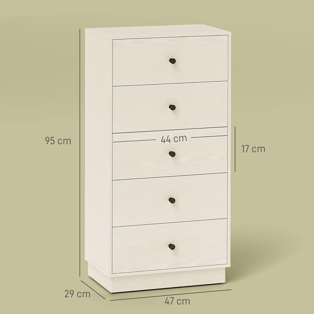 Detalle de HOMCOM commode 5 tiroirs 47 x 29 x 95 cm