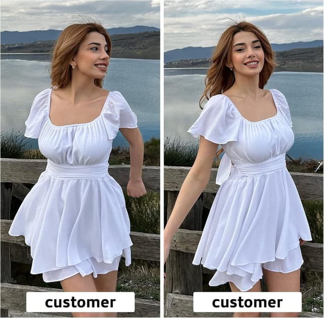 Detalle de EXLURA Women’s 2026 Summer Ruffle Short Sleeve Tie-Back Romper Dress (Square Neck)