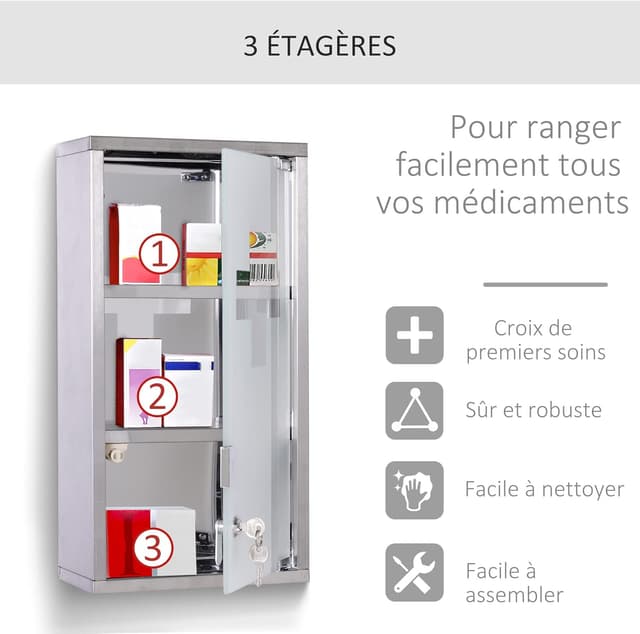Thumbnail 5 de HOMCOM Armoire à Pharmacie 2 étagères verrouillable
