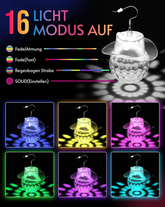Detalle de LED Ohrringe „Rhombic discokugel“ mit 16 Lichtmodi – wiederaufladbar für Disco, Rave & Party Outfits