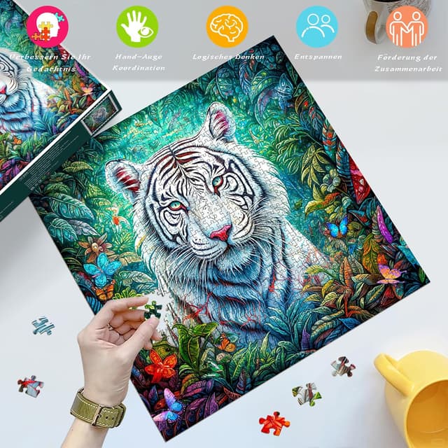 Detalle 2 de HUADADA 1024-Teile Puzzle „Tiger & Blumen“ für Erwachsene (50 x 50 cm)