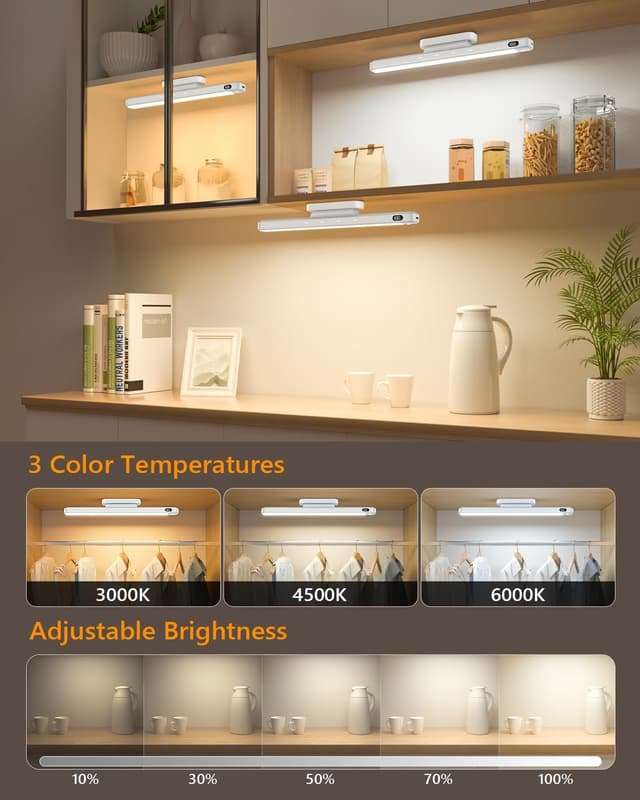 Detalle 2 de WILLED 5W Schrankbeleuchtung mit Bewegungsmelder, LED Unterbauleuchte mit Fernbedienung – 3 Farbtemperaturen & Akku