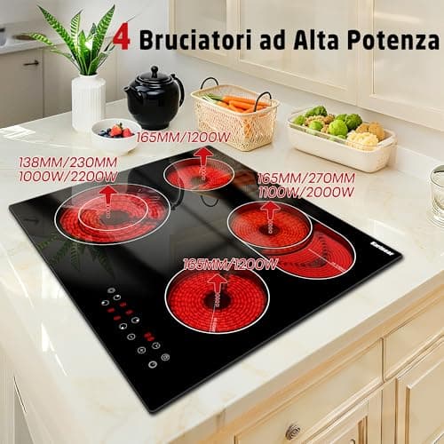 Detalle de Karinear placa vitrocerámica encastrable de 4 fuegos (60 cm) con temporizador y 6600 W