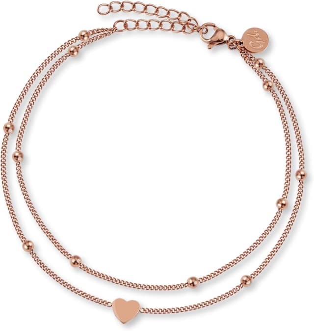 Detalle de Gd. GOOD.designs Fußkettchen Herz für Damen (EST. 2015) – wasserfest, mehrreihig & verstellbar aus Edelstahl