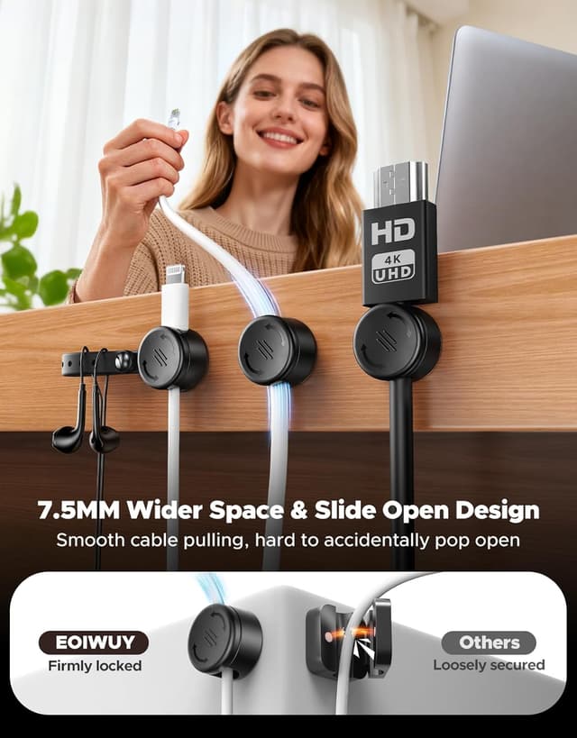 Detalle de EOIWUY 8 Pack Cable Clips with Silicone Cable Ties (2-in-1 magnetic phone charging cable holder)