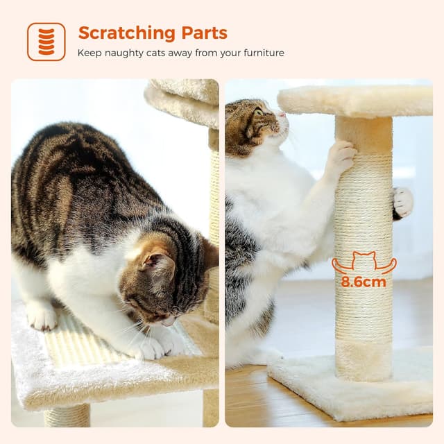 Thumbnail 6 de PAWZ Road Small Cat Tree (73cm) with Big Hammock, Removable Top Perch & Scratching Posts – Beige