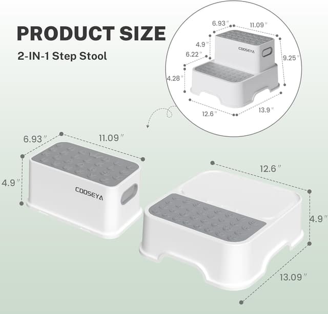 Detalle de COOSEYA 2-Step Stools for Kids (2-Pack) — Non-Slip Bathroom Sink Step Stool for Toddlers & Potty Training