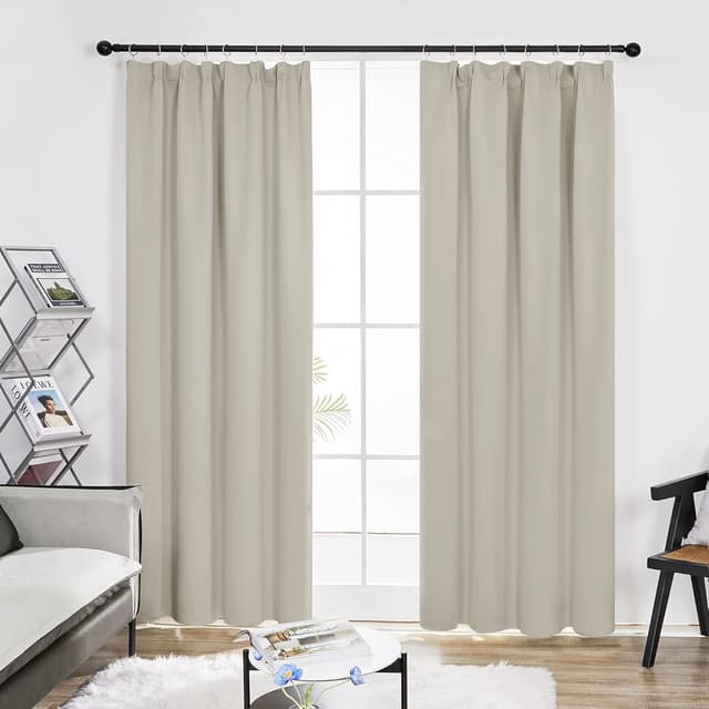 Detalle 2 de Deconovo Home light beige pencil pleat thermal blackout curtains (90 x 108 inch) – one pair