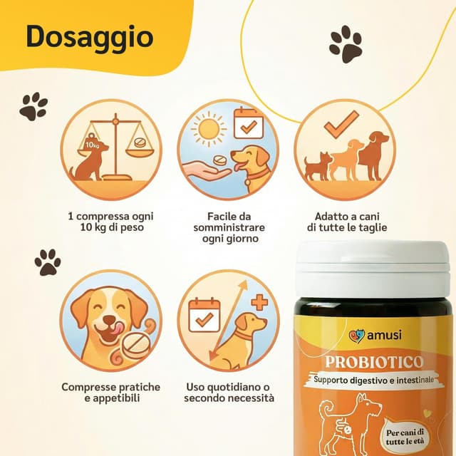 Detalle de amusi Probiotici per Cani da 30 compresse con fermenti lattici e inulina