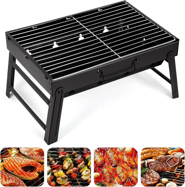 Detalle de AGM Holzkohlegrill Picknickgrill aus Edelstahl – kompakter tragbarer BBQ für Camping, Garten & Balkon