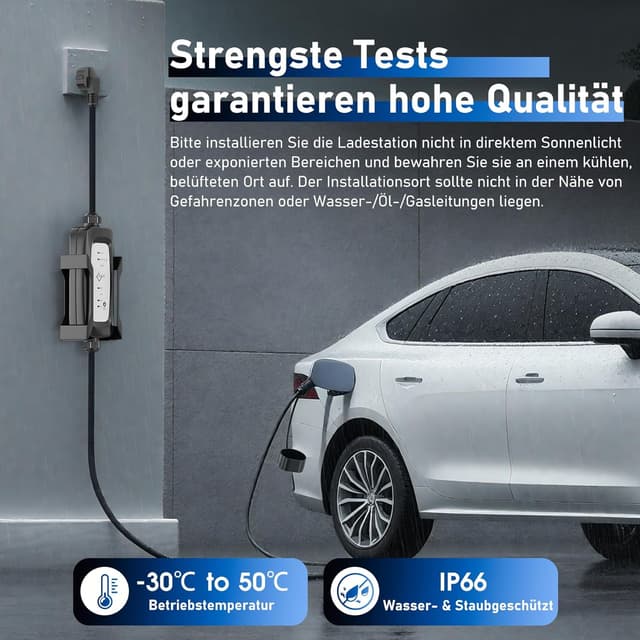 Detalle 2 de EVIEUN Typ 2 Ladekabel Schuko 3,6 kW (1-phasig, 9 m) – 4-stufige Stromregelung, IEC 62196-2