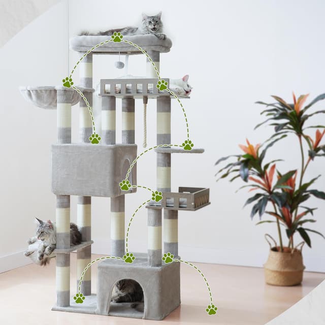 Thumbnail 6 de Gitelsnour Kratzbaum groß für große, ausgewachsene Katzen – 174 cm mit Hängematte und 15 Kratzstangen