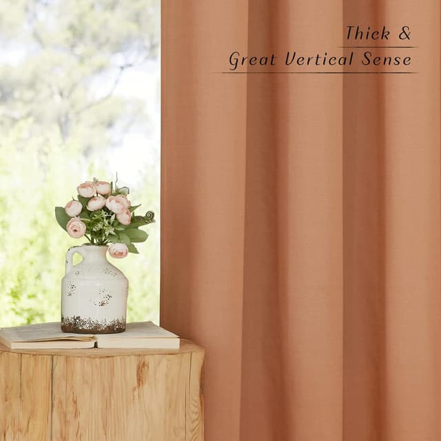 Detalle de NICETOWN Linen Burnt Orange Semi Sheer Curtains (2 Panels) with Grommets, 55"W x 90"L