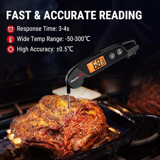 Detalle de ThermoPro TP603B digitales Fleischthermometer für Grill & Küche mit faltbarer Sonde, wasserdicht (IPX6)