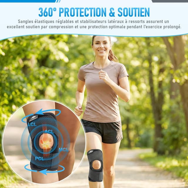 Detalle 2 de Lusenone genouillère sport réglable avec stabilisateurs latéraux (femme & homme) pour arthrose et ménisque
