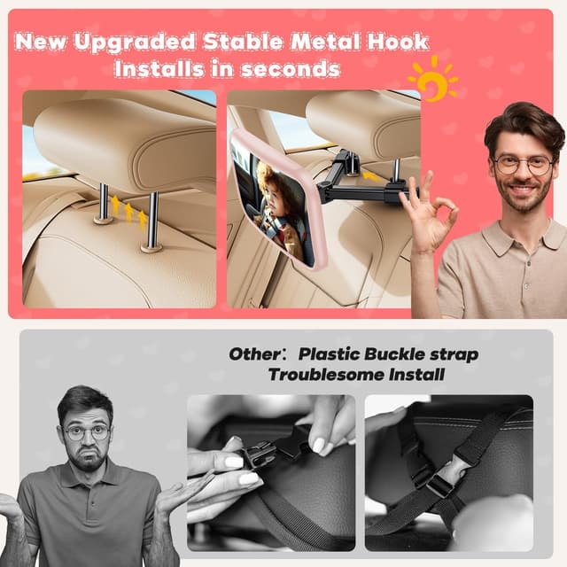 Thumbnail 6 de Mirrorsafe Baby Car Mirror Pink – rear-facing baby seat mirror with 360° rotation and shatterproof view