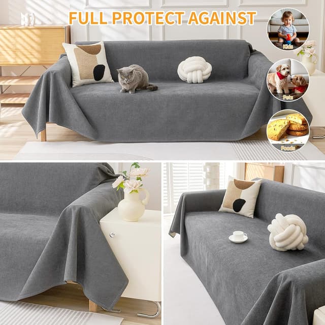 Detalle de Deep Dream Cat-Scratch Resistant Couch Cover (Waterproof, Anti-Slip) – Dark Grey, 71" x 118