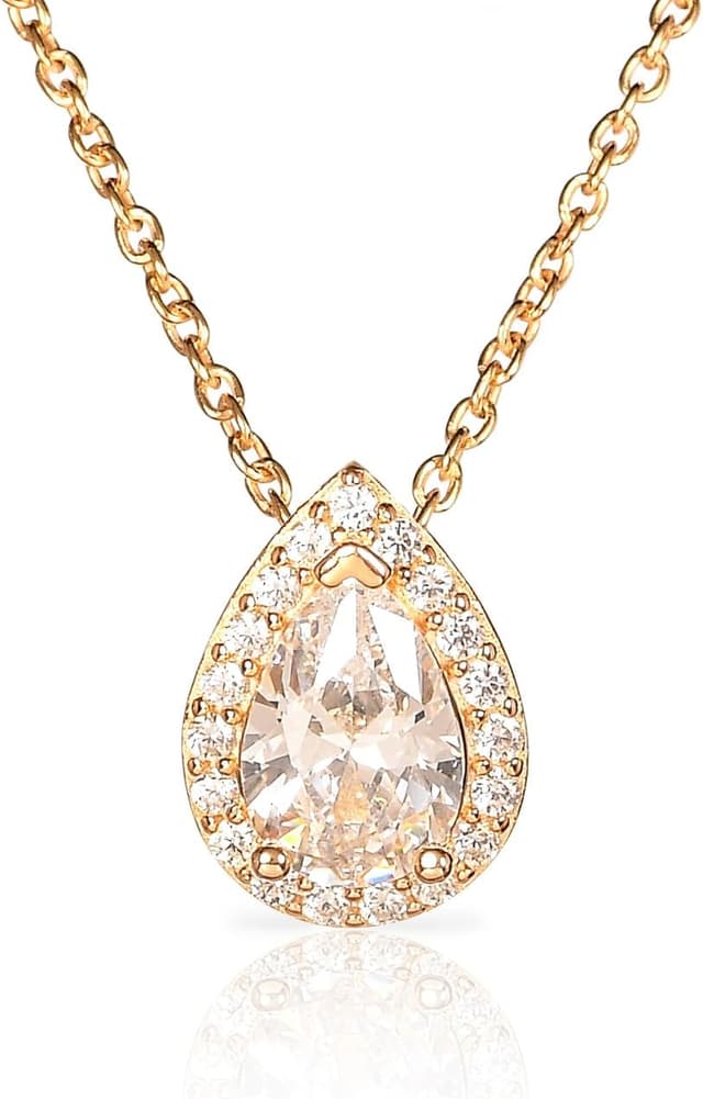 Detalle de Diamond Treats collier argent 925 avec pendentif poire « halo » en zircon – collier femme à pierre couleur (blanc, vert, bleu ou rouge)