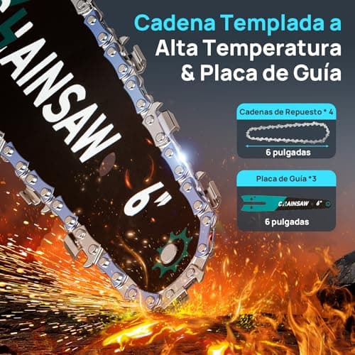 Detalle de VIWKO Mini Motosierra a Batería 6 Pulgadas 1000W sin Escobillas con 2 Baterías 8000 mAh y Depósito de Aceite