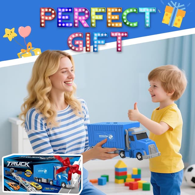 Thumbnail 6 de maysida 3-in-1 Containerwagen Transport Truck mit faltbarer Rennbahn und 6 Spielzeugautos (ab 3 Jahren)