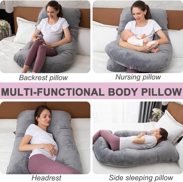 Detalle de TaiBest U-förmiges Ganzkörperschwangerschaftskissen aus Baumwolle (grau) – für bequemeren Schlaf in der Schwangerschaft