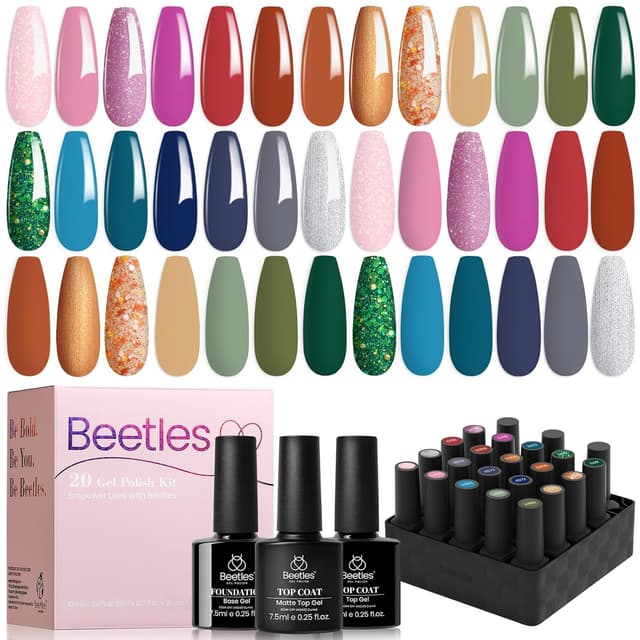 Detalle de Beetles UV Nagellack-Set „Stylish Retro“ – 20 Farben mit Base & Top Coat (Soak-Off)