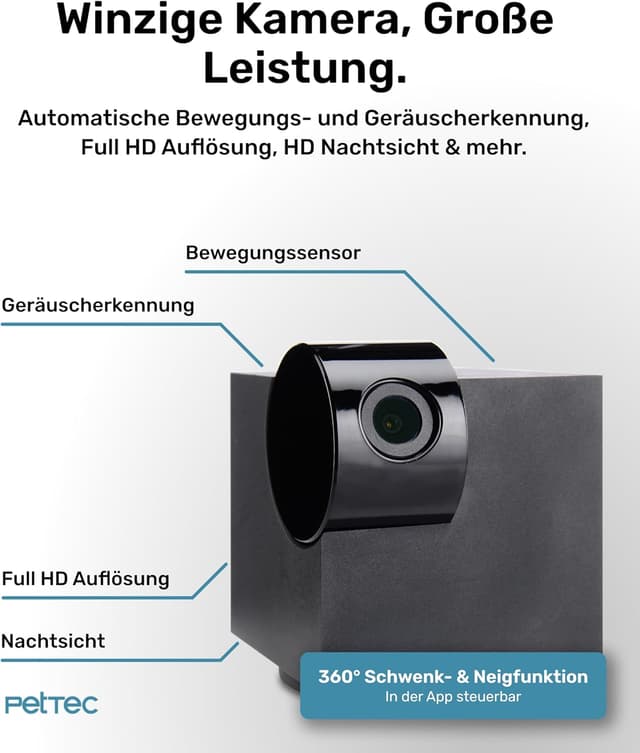Detalle de PetTec Cam 360° Haustierkamera mit Full‑HD Rundumblick