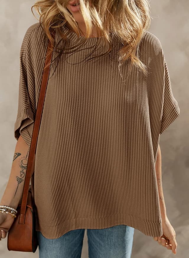 Detalle de Dokotoo Women’s Casual Oversized Short Sleeve Texture Knit Tunic Top