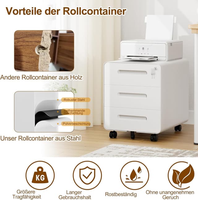 Thumbnail 4 de HOMSTEEL Rollcontainer Mobiler Aktenschrank