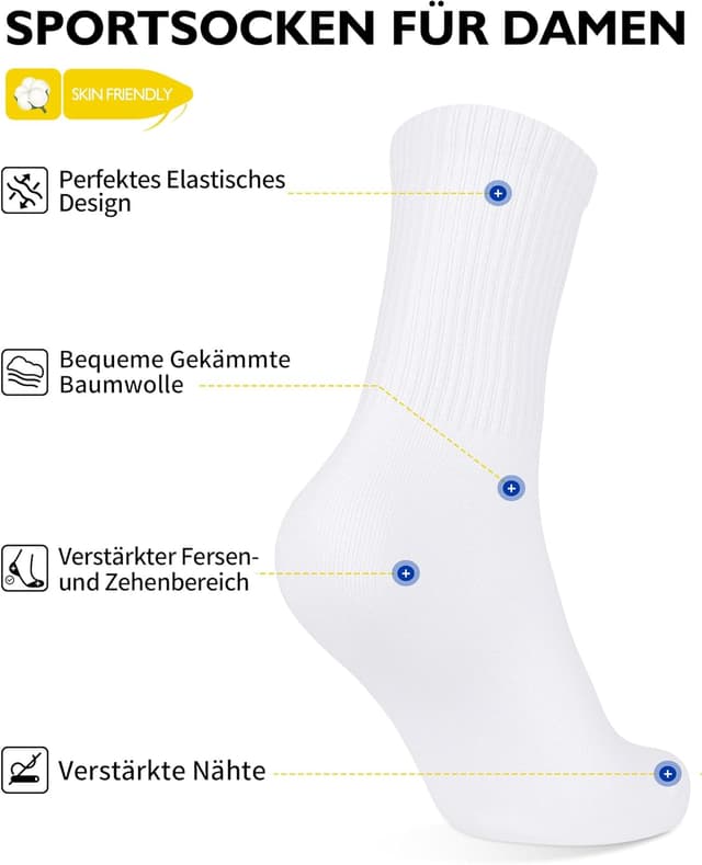 Detalle 2 de CLOSEMATE Damen Tennissocken im 5er-Pack (5 Paar) – atmungsaktive Baumwoll-Crew Socks für 35–42