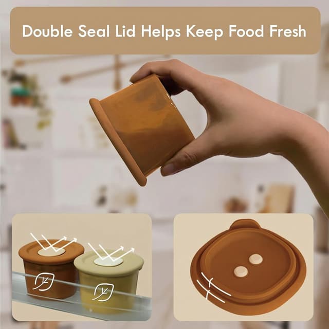 Detalle de Moonkie 6er-Set Babybrei-Einfüll- und Einfrierbehälter aus Silikon (120 ml) – auslaufsicher für Gefrierfach & Mikrowelle