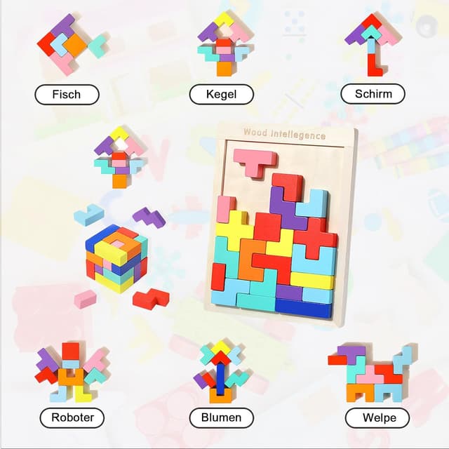 Thumbnail 3 de EACHHAHA Jouet Enfant 30 blocs bois colorés