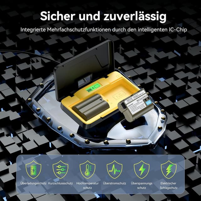 Detalle de ENEGON EN-EL15/EN-EL15C Dual-Akku-Ladegerät-Set (2× 3000 mAh) mit 20W Schnellladung für Nikon Z5/Z6/Z7/Z8