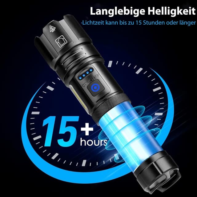Detalle 2 de ZEUSFIRE Taschenlampe LED aufladbar mit USB, 7 Lichtmodi & IPX7 – für Camping, Wandern und Outdoor