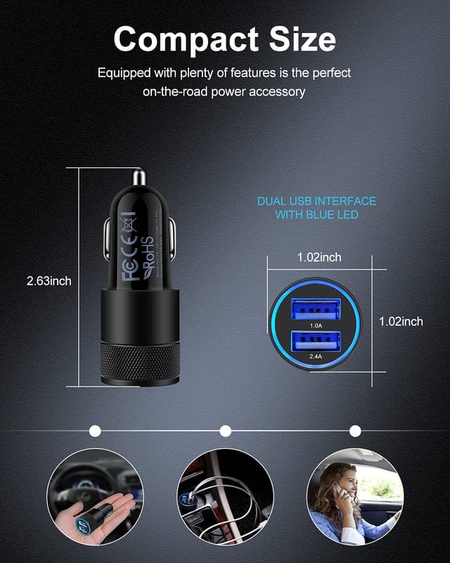 Detalle 2 de AILKIN 5-Pack 3.4A Dual USB Car Charger Adapter for iPhone & Samsung (USB Multi Port)