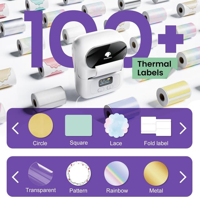 Detalle de Phomemo M110 Bluetooth Etikettendrucker (M110) für Adressen, Barcodes & Preise – portabler Label Printer für PC & Telefon