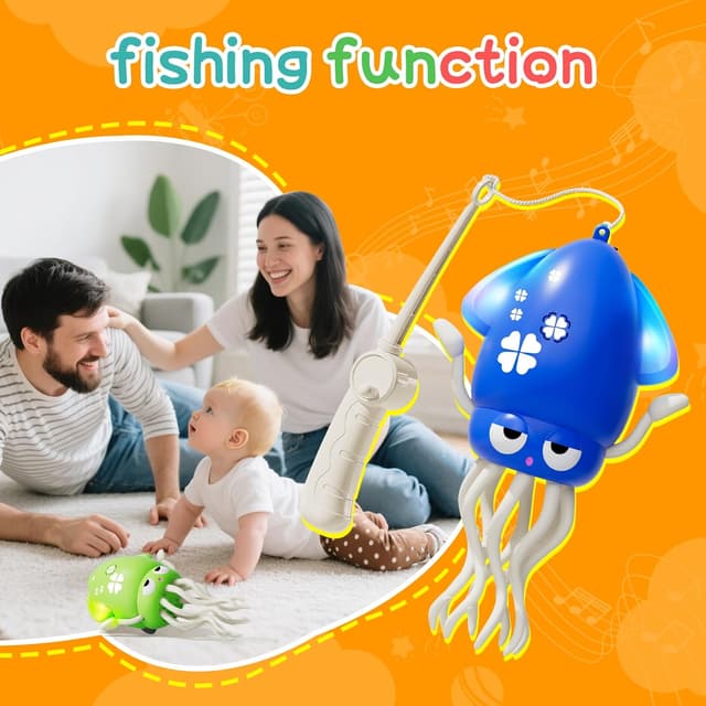 Detalle de KJIXYUNG tanzender & krabbelnder Oktopus mit LED und Musik (weiß)