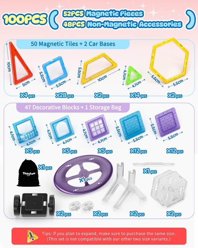 Thumbnail 5 de Theefun 100 Teile Magnetische Bausteine đ§©