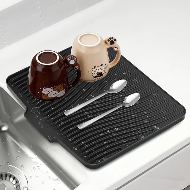 Detalle de COPLIB Silicone Dish Drying Mat (19.7" x 17") with Non-Slip Drain Pad, Black