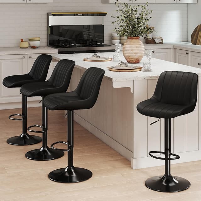 Detalle 2 de Youhauchair Bar Stools Set of 4 – Swivel Counter Height Stools with Back, Adjustable PU Leather, Black
