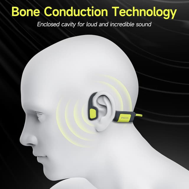 Detalle 2 de IFECCO Cuffie Conduzione Ossea per Nuoto IP68 con Bluetooth 5.4 e lettore MP3 da 32 GB