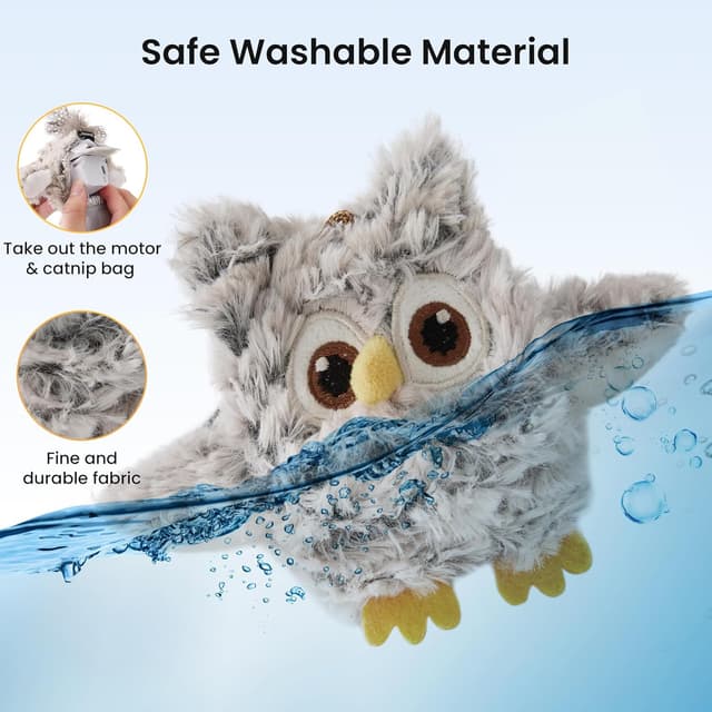 Detalle 1 de ZOMISIA Interactive Cat Toys flapping bird & owl toy (touch activated, rechargeable, grey)