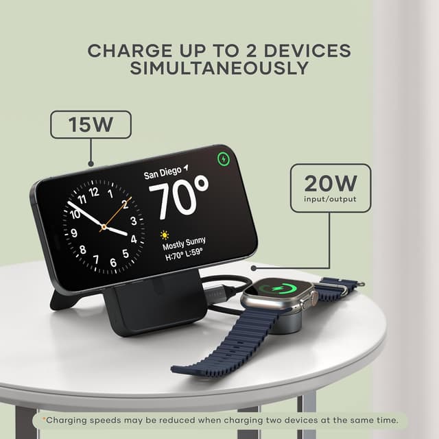 Detalle de SATECHI OntheGo™ Batterie Externe MagSafe 10000 mAh Qi2 avec support pliable (15 W) — Noir