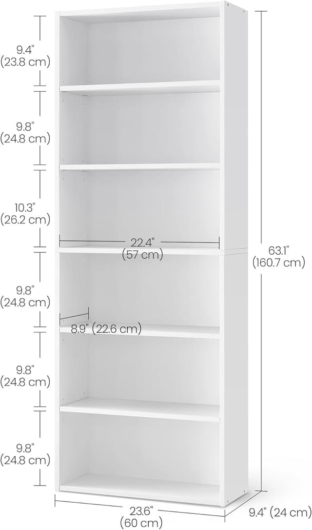 Detalle de VASAGLE LBC166T14 6-Tier bookcase, 160.7 cm