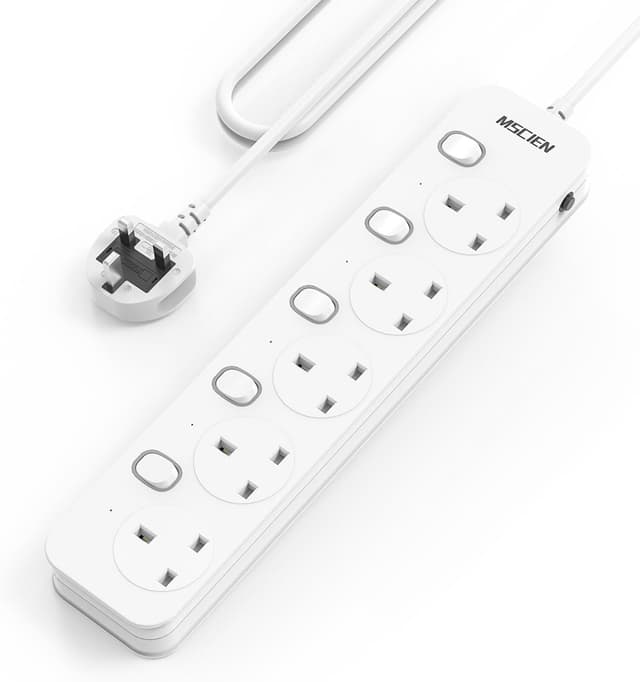 Detalle de Mscien 5M 5-Way Extension Lead with Individual Switches and Wall Mounting (13A, 3250W)